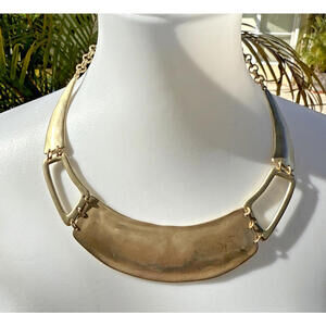 NWT Chico's Matte Gold Goldtone Crescent Bib Statement Necklace